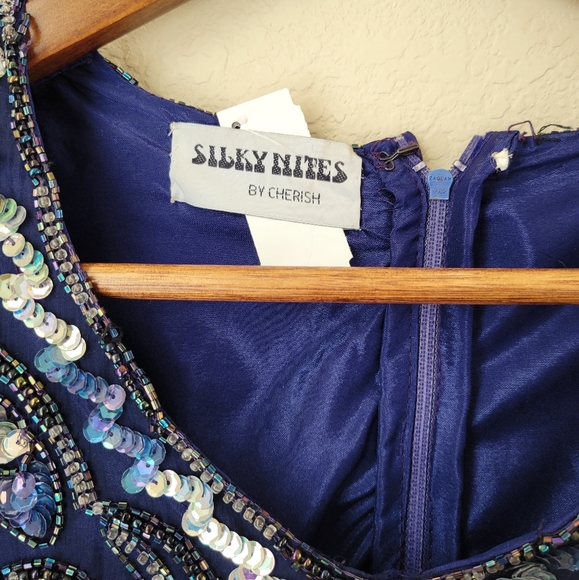 VINTAGE Beaded Sequin Royal Blue Dress - Picture 3 of 8